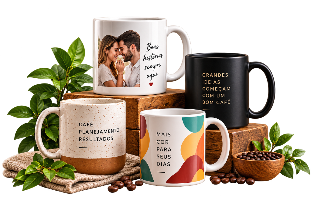 Canecas personalizadas em diferentes estilos para presentes e empresas